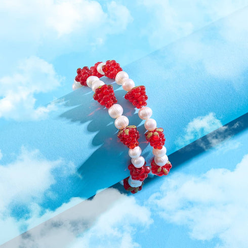 Raspberry x Ivory Pearl | .925 Sterling Silver | Berry Bracelet